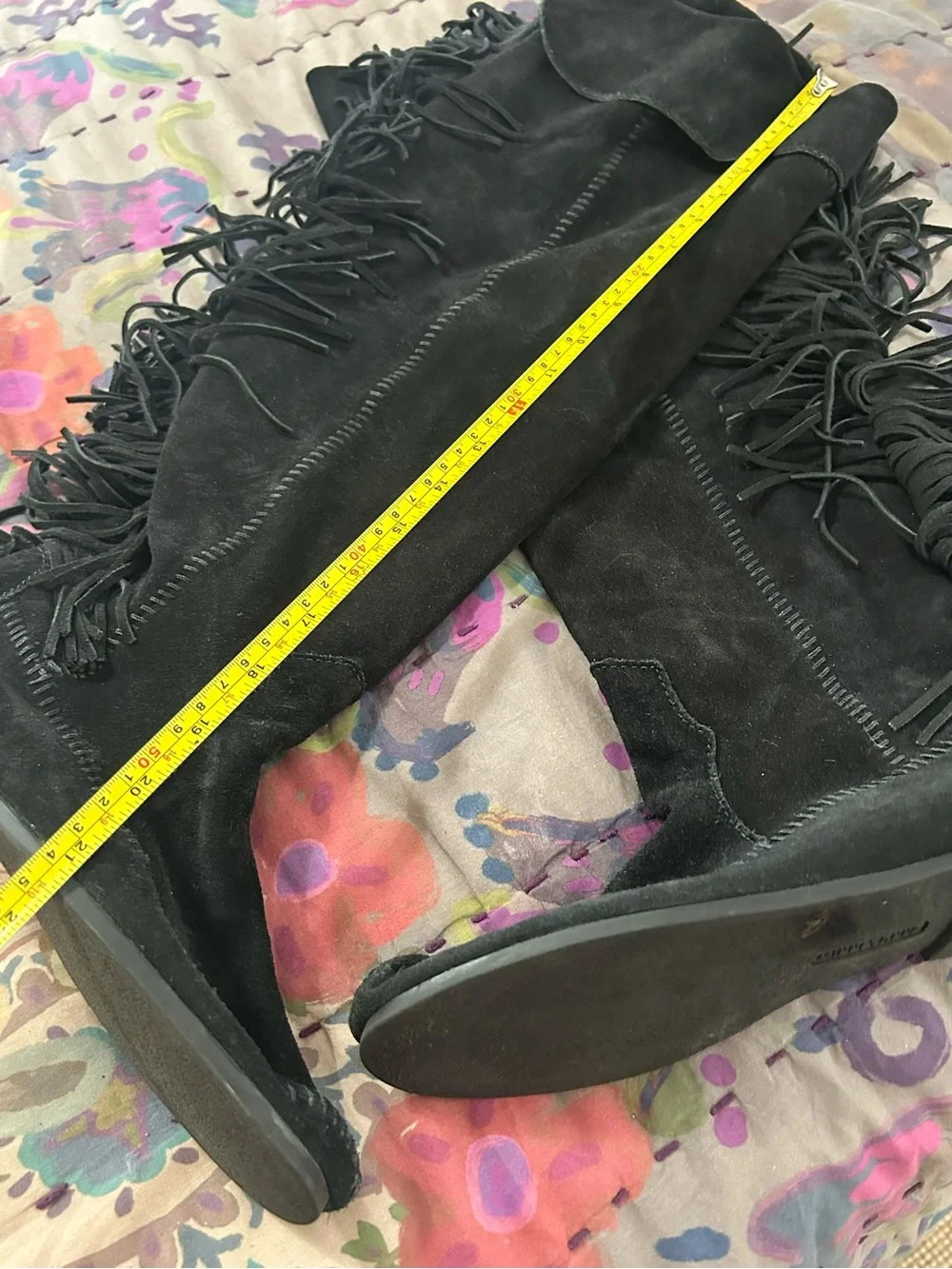 Minnetonka Black Suede Knee High Fringe Boots